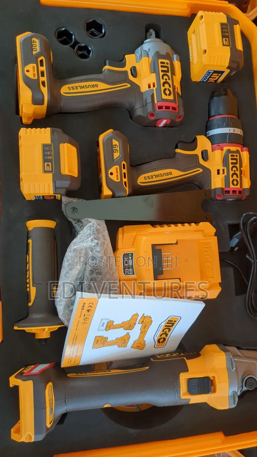 Ingco Cordless 3 Pieces Combo Kit - Drill, Angle Grinder Wrench