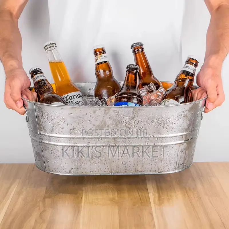 Galvanized Metal Ice Bucket Multifunctional Black/Silver