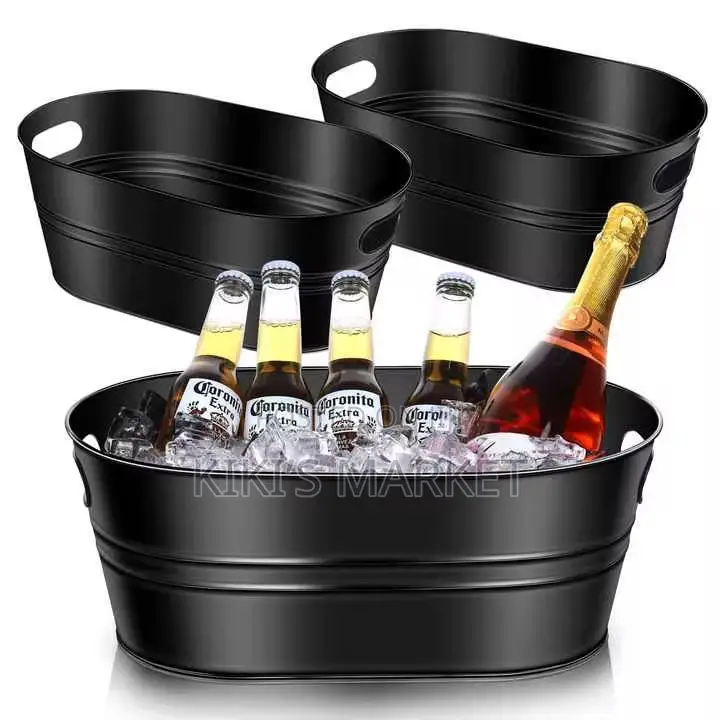 Galvanized Metal Ice Bucket Multifunctional Black/Silver