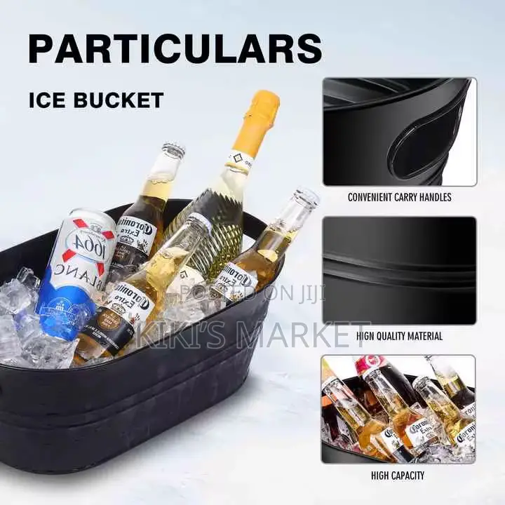 Galvanized Metal Ice Bucket Multifunctional Black/Silver