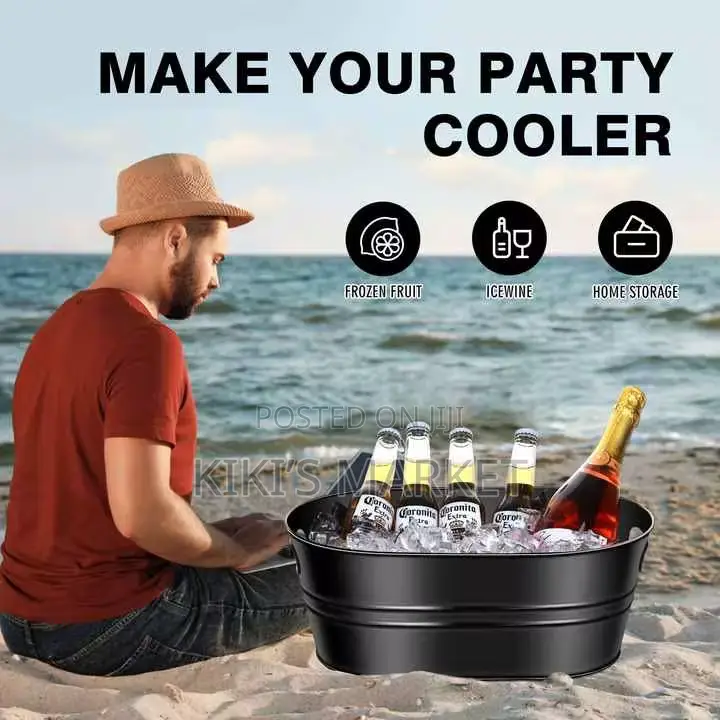 Galvanized Metal Ice Bucket Multifunctional Black/Silver