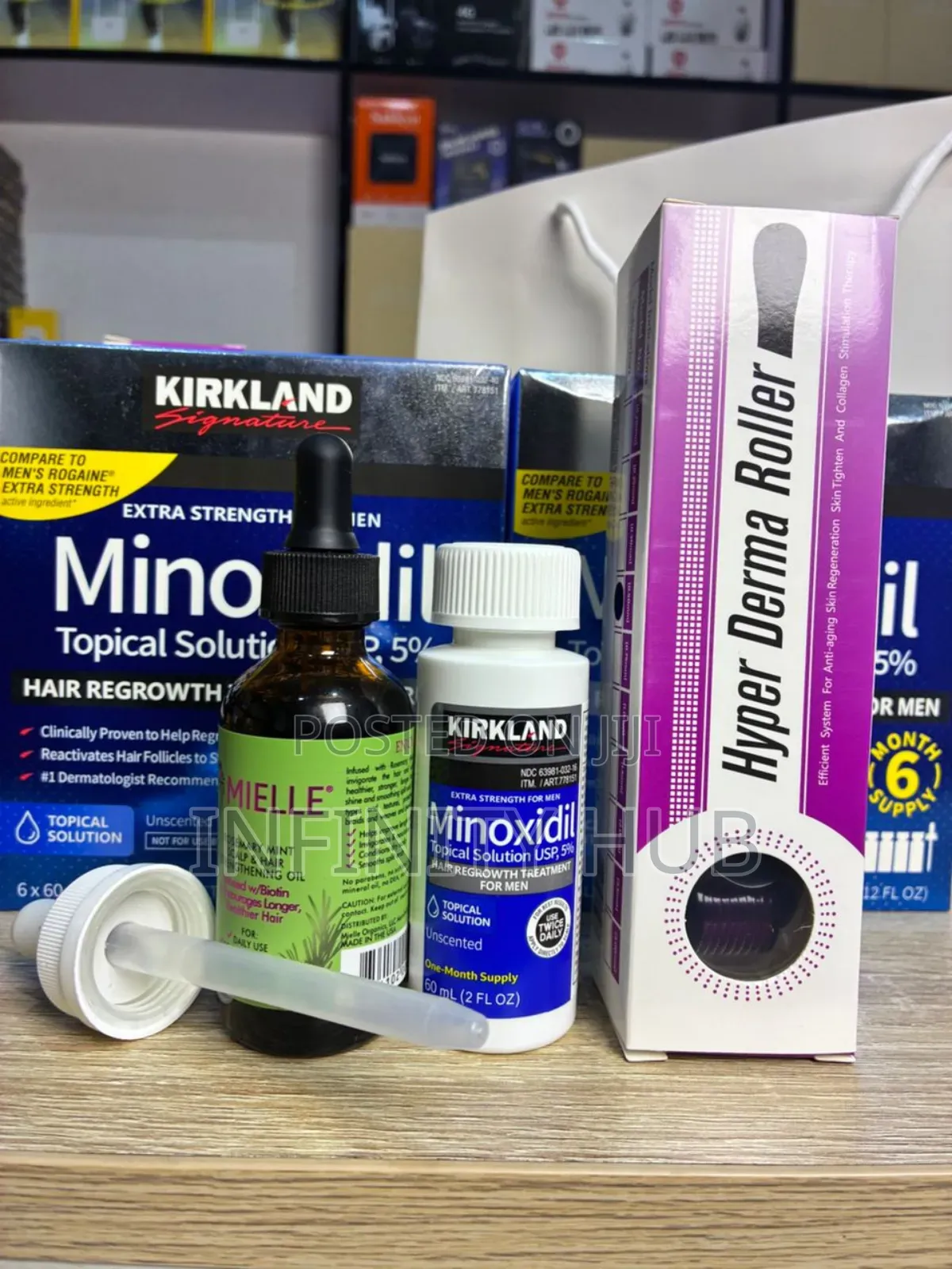 Kirkland Minoxidil,Derma Roller and Rosemary Mielle