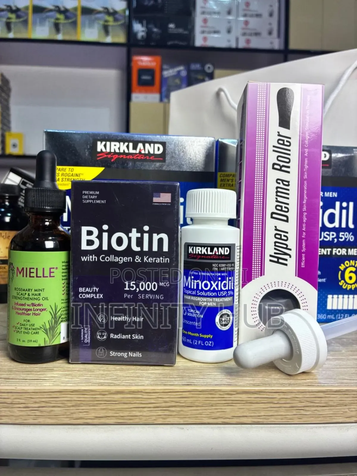 Kirkland Minoxidil,Derma Roller, Biotin, Rosemary Mielle