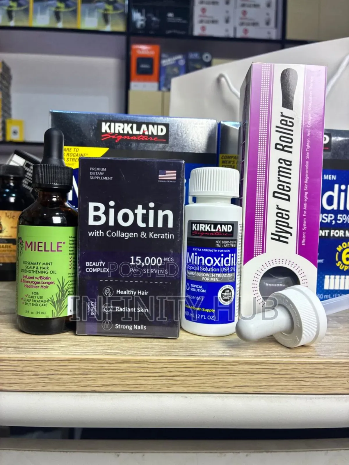 Kirkland Minoxidil,Derma Roller, Biotin, Rosemary Mielle