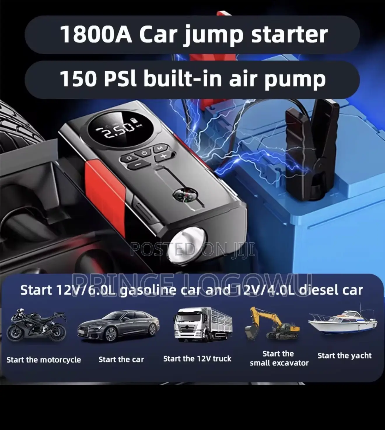 1800a Jump Starter 150 Psi Tire Inflator Portable Car Emergency Kit
