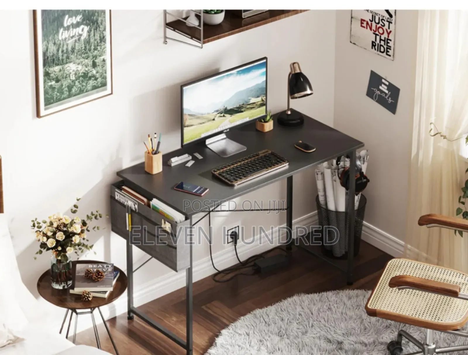 Computer Desk (Metal Base) Black