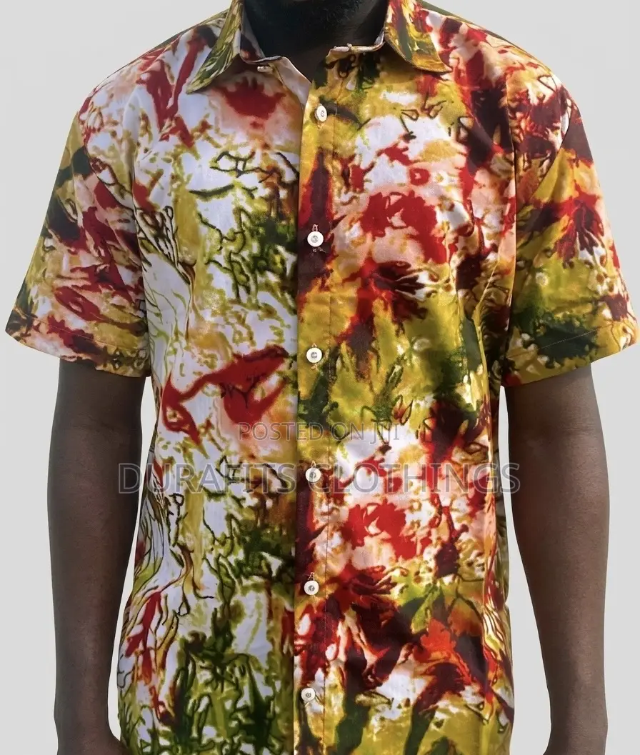 Men’S Handmade Batik Short Sleeve Button-Down Shirt