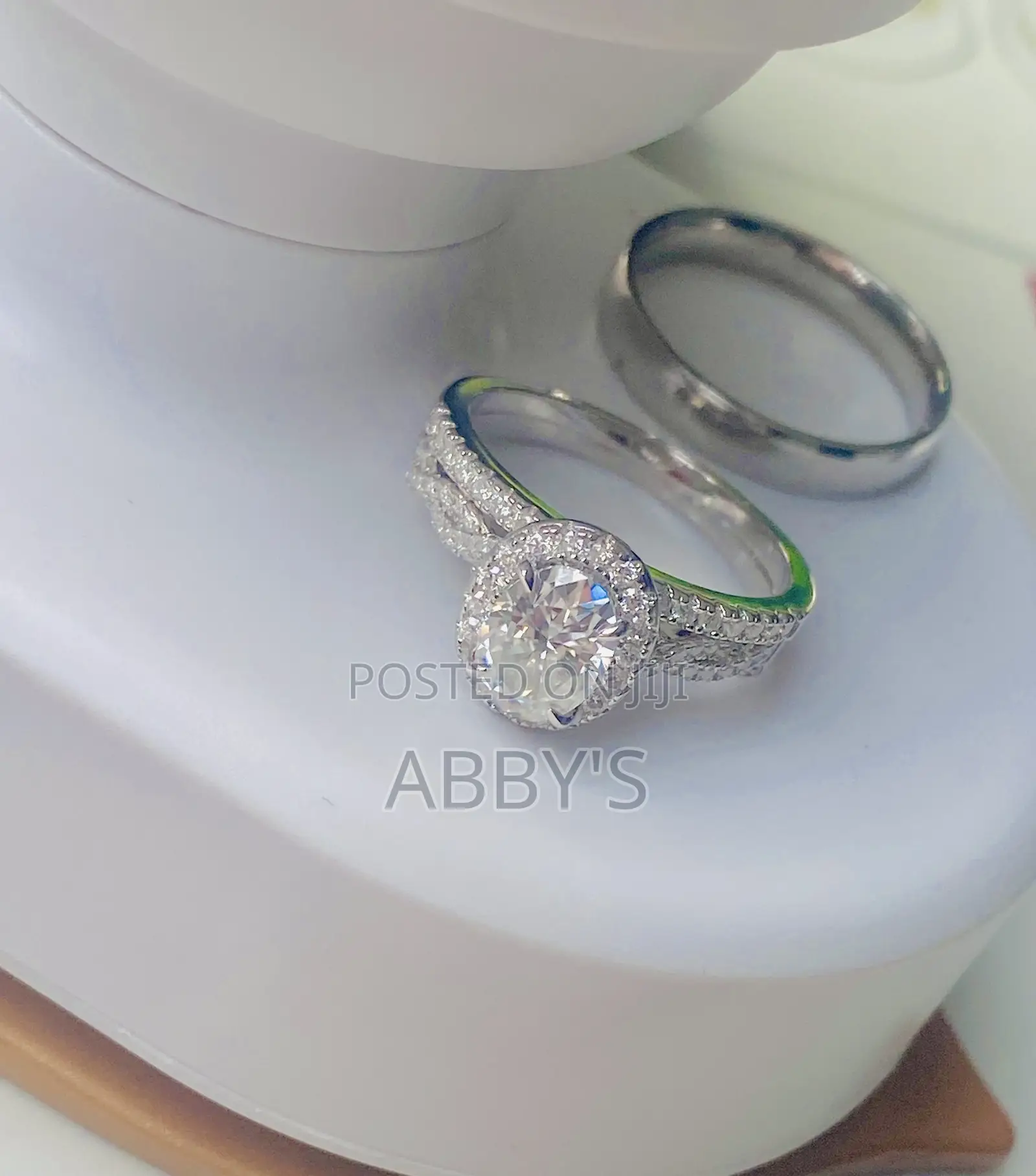 925 Sterling Silver Full Moissanite 3pcs Wedding Rings