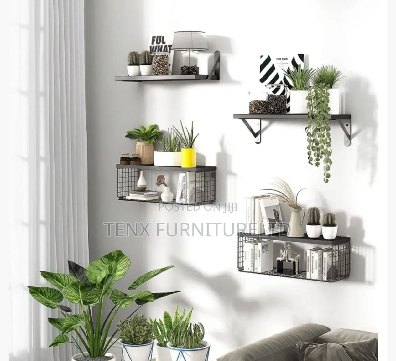 4pcs / Set Wall Mounted Floating Shelves Iron Basket Storage Rack
