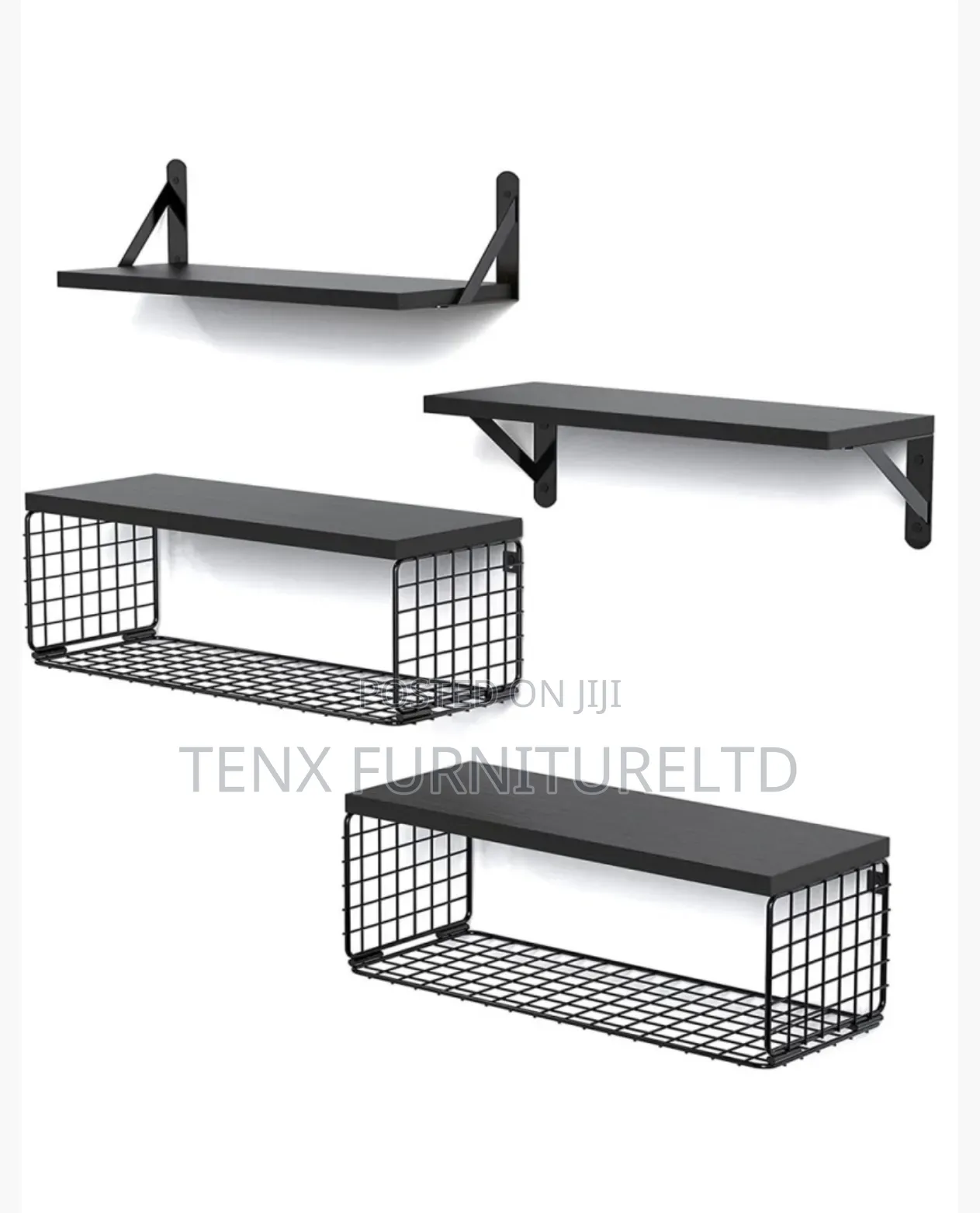 4pcs / Set Wall Mounted Floating Shelves Iron Basket Storage Rack