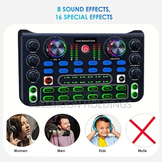 X60 Live Sound Card With 3 Microphone Input Podcast Recording
