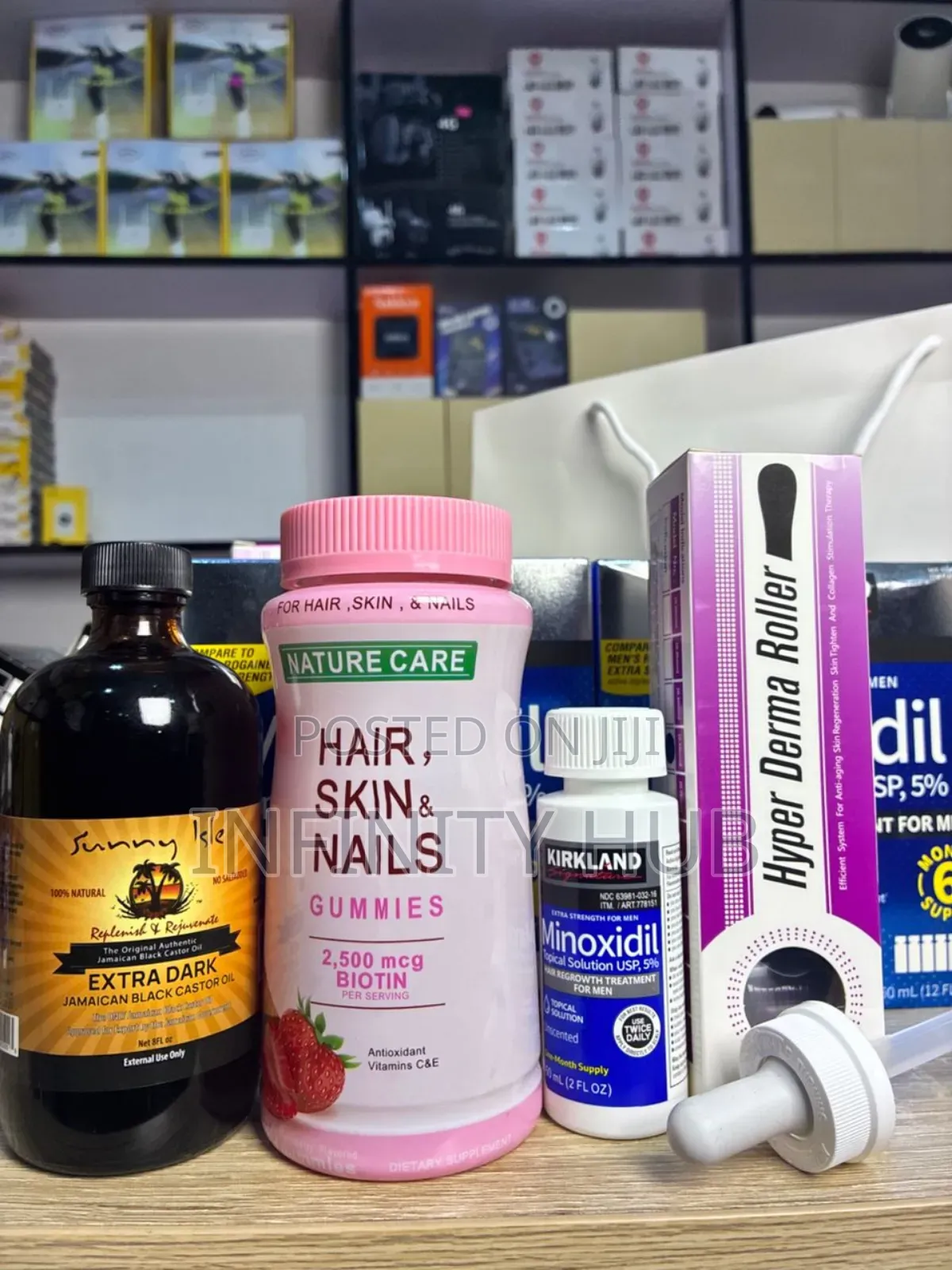 Kirkland Minoxidil, Derma Roller,Castar Oil Large Size and Gummies