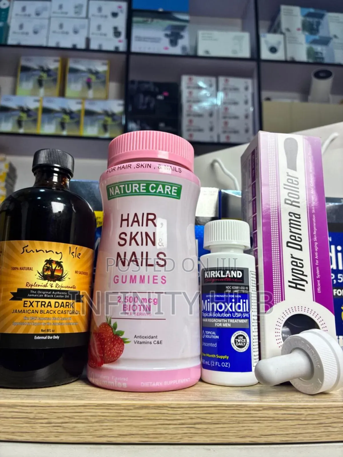 Kirkland Minoxidil, Derma Roller,Castar Oil Large Size and Gummies