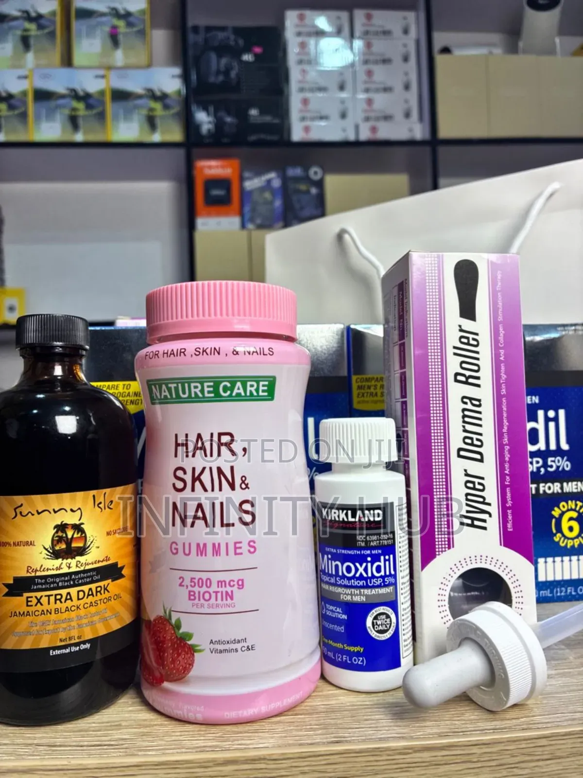 Kirkland Minoxidil, Derma Roller,Castar Oil Large Size and Gummies