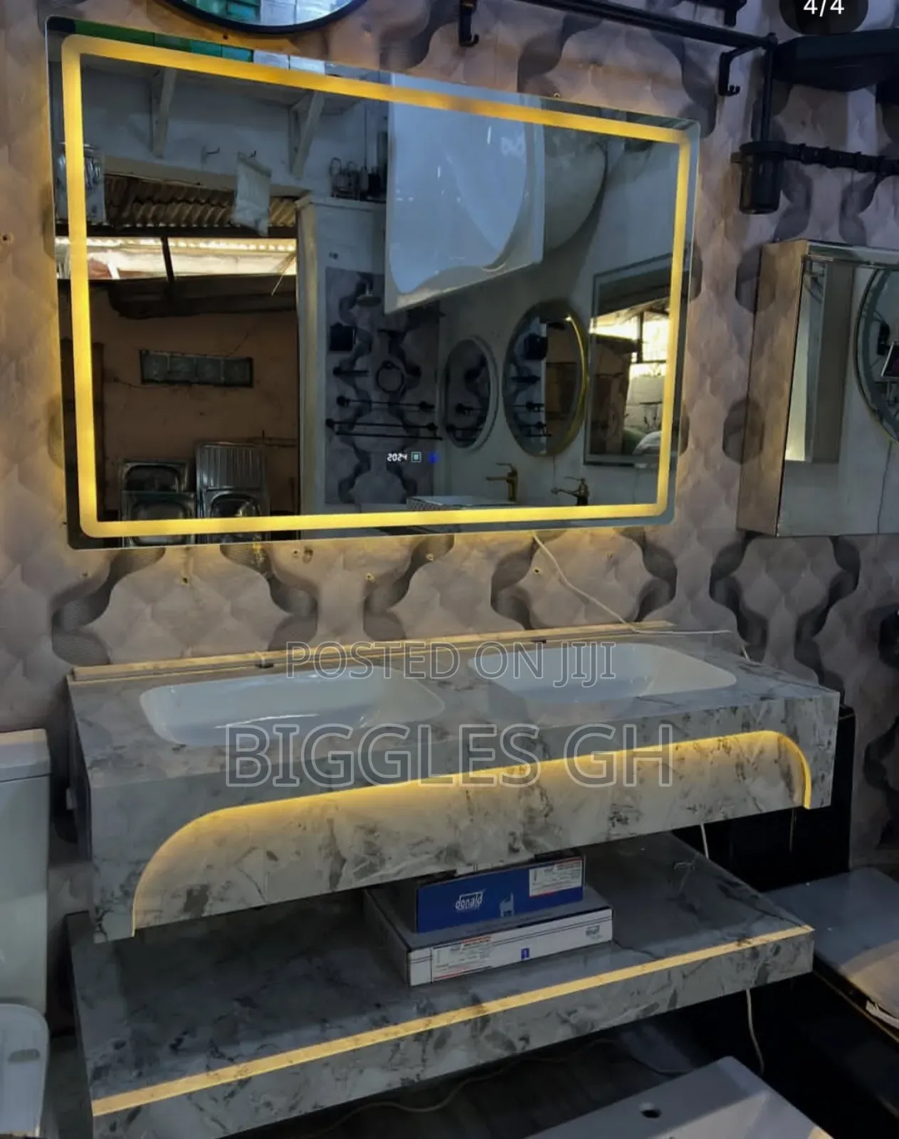Stone/ Marble Cabinet Basin - Double Cabinet With Led Mirror
