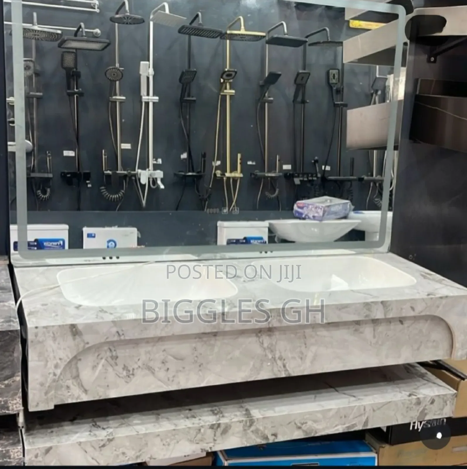 Stone/ Marble Cabinet Basin - Double Cabinet With Led Mirror
