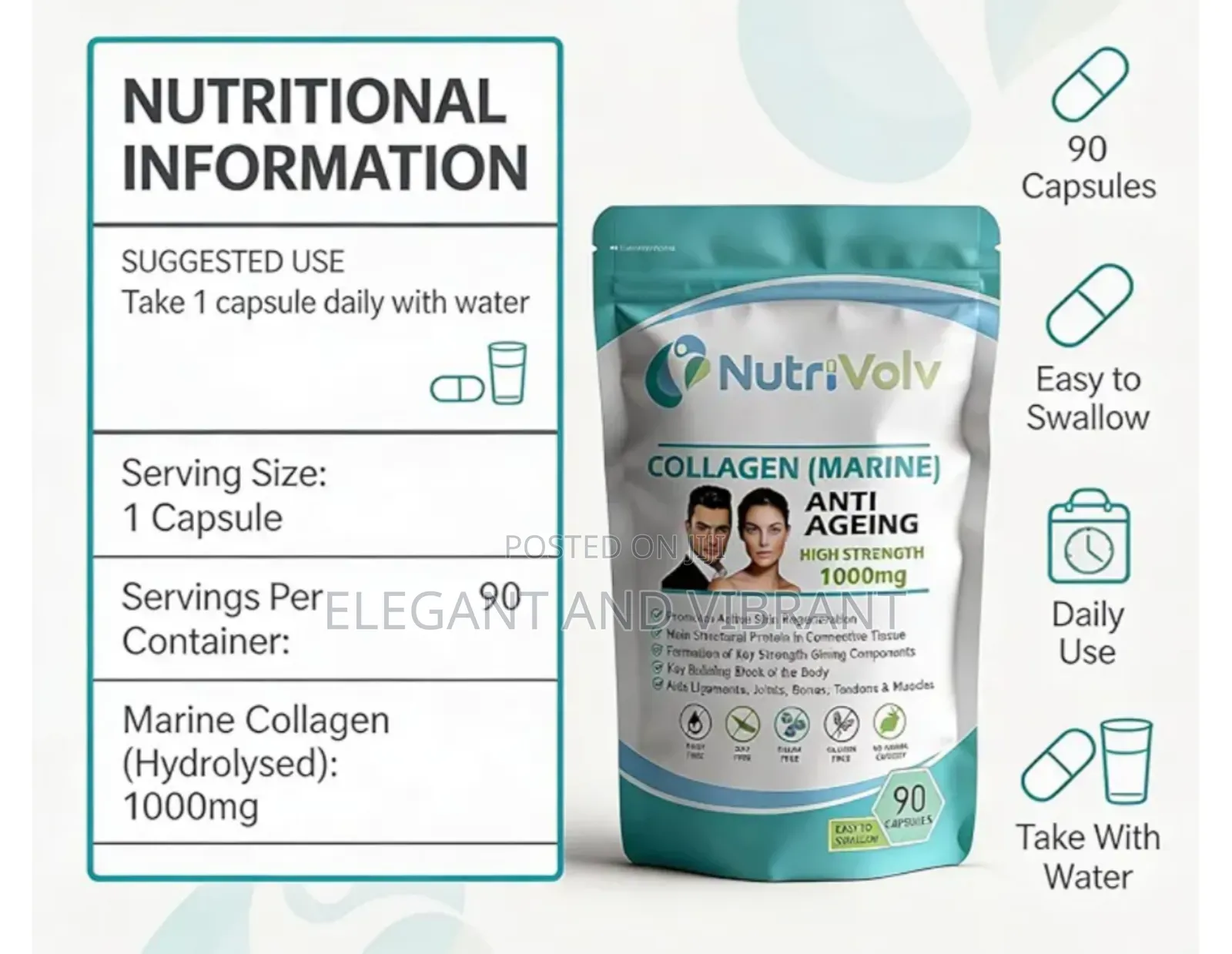 Collagen Marine (1000mg) Skin , Anti Ageing, Tissue, Joints, Muscles