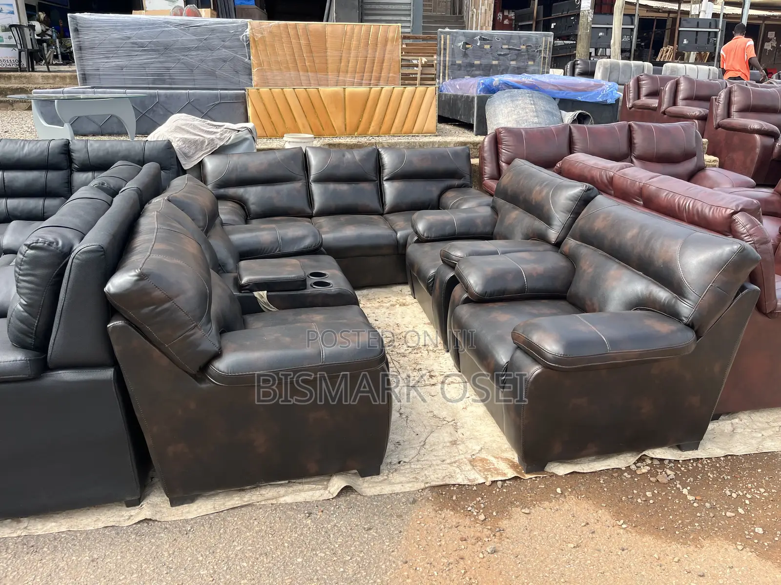 Royal Seven Seater Leather Set, With a Storage and Cup Holder