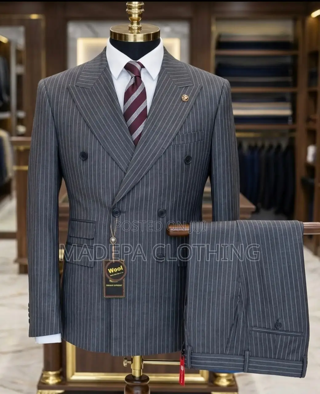 Stylish Light Green Double Breasted Wool Suit