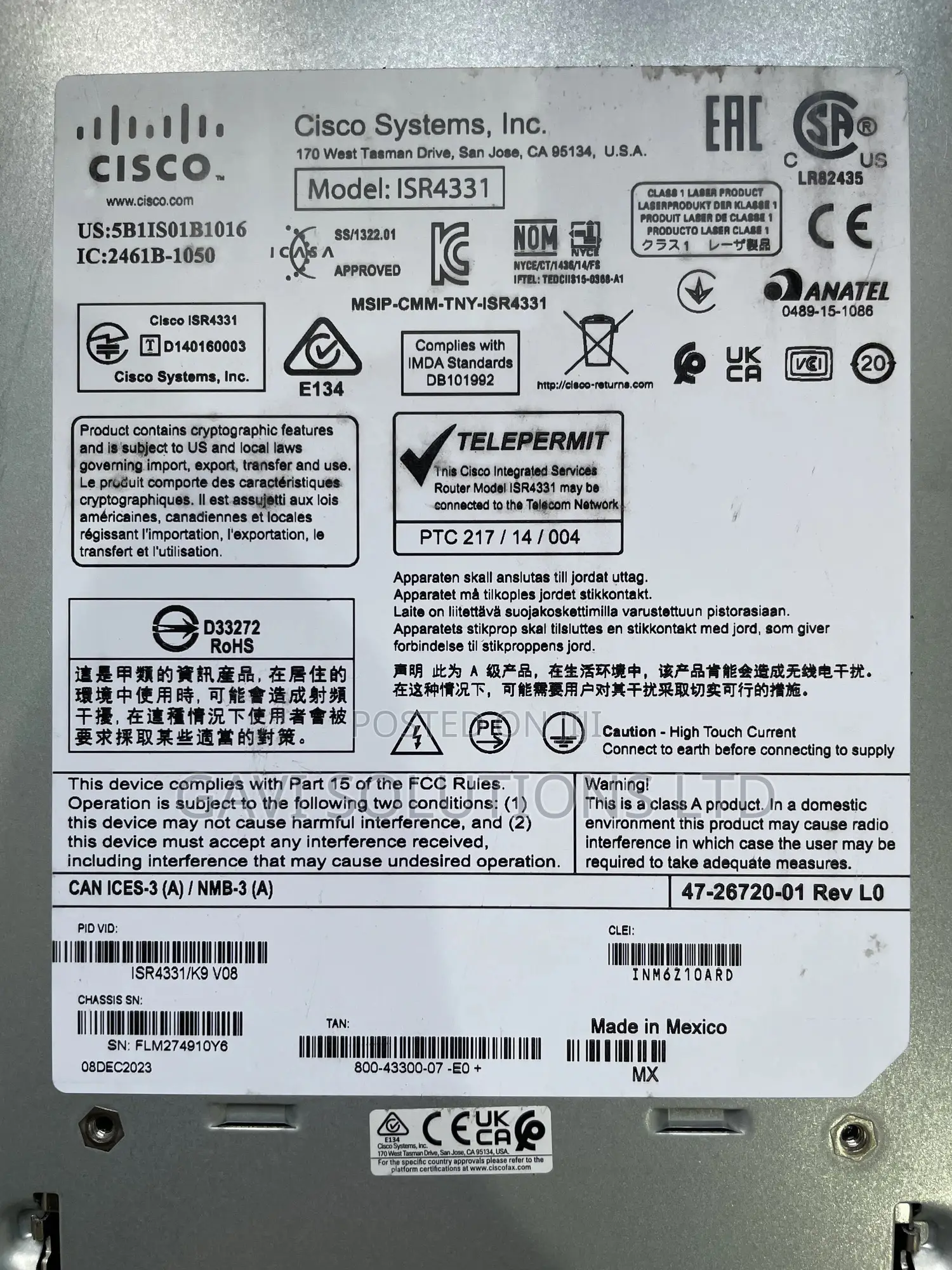 Cisco Router Isr-4331-k9