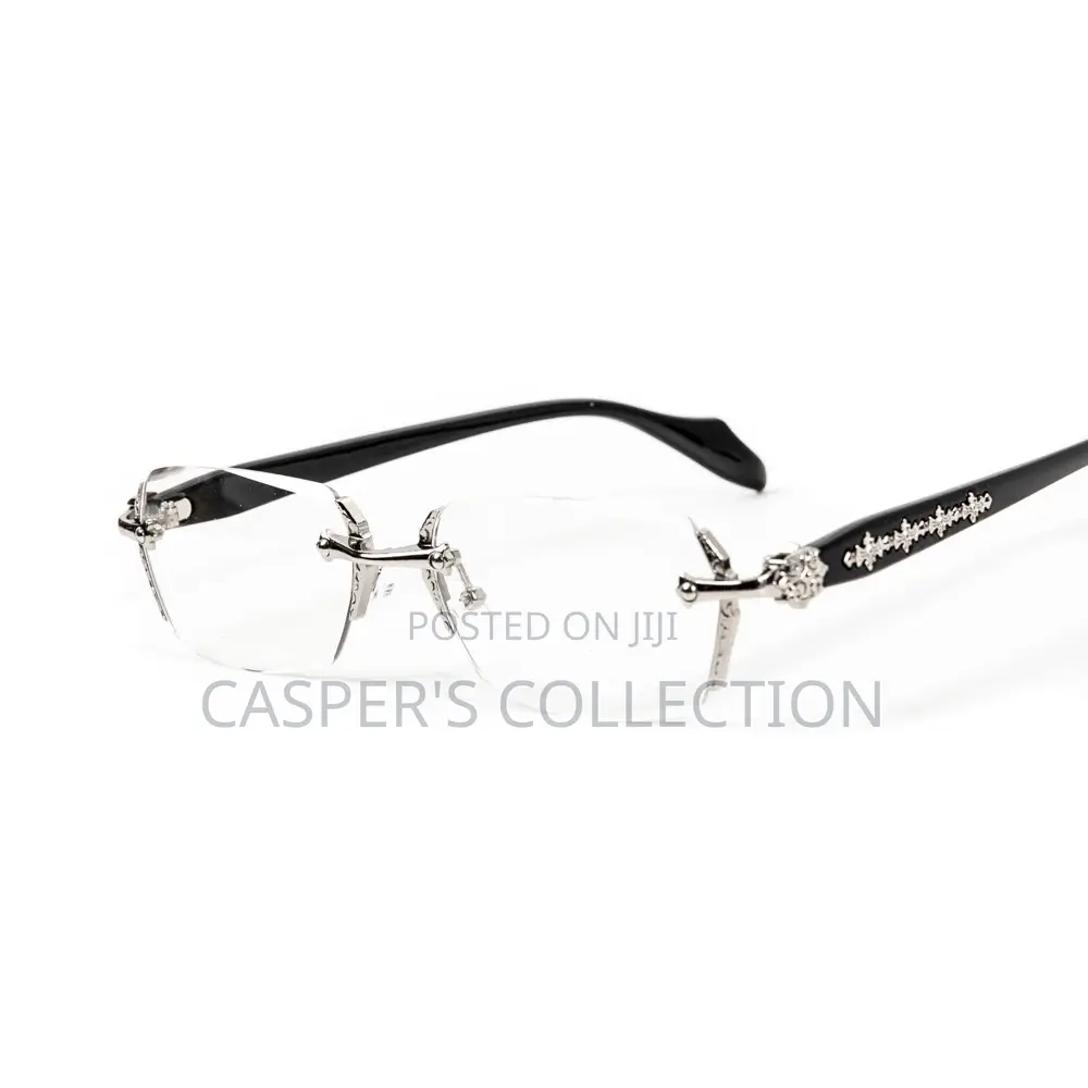 Retro Gothic Cross Style Edge Cut Rimless Clear Lens Silver Eye Glasse