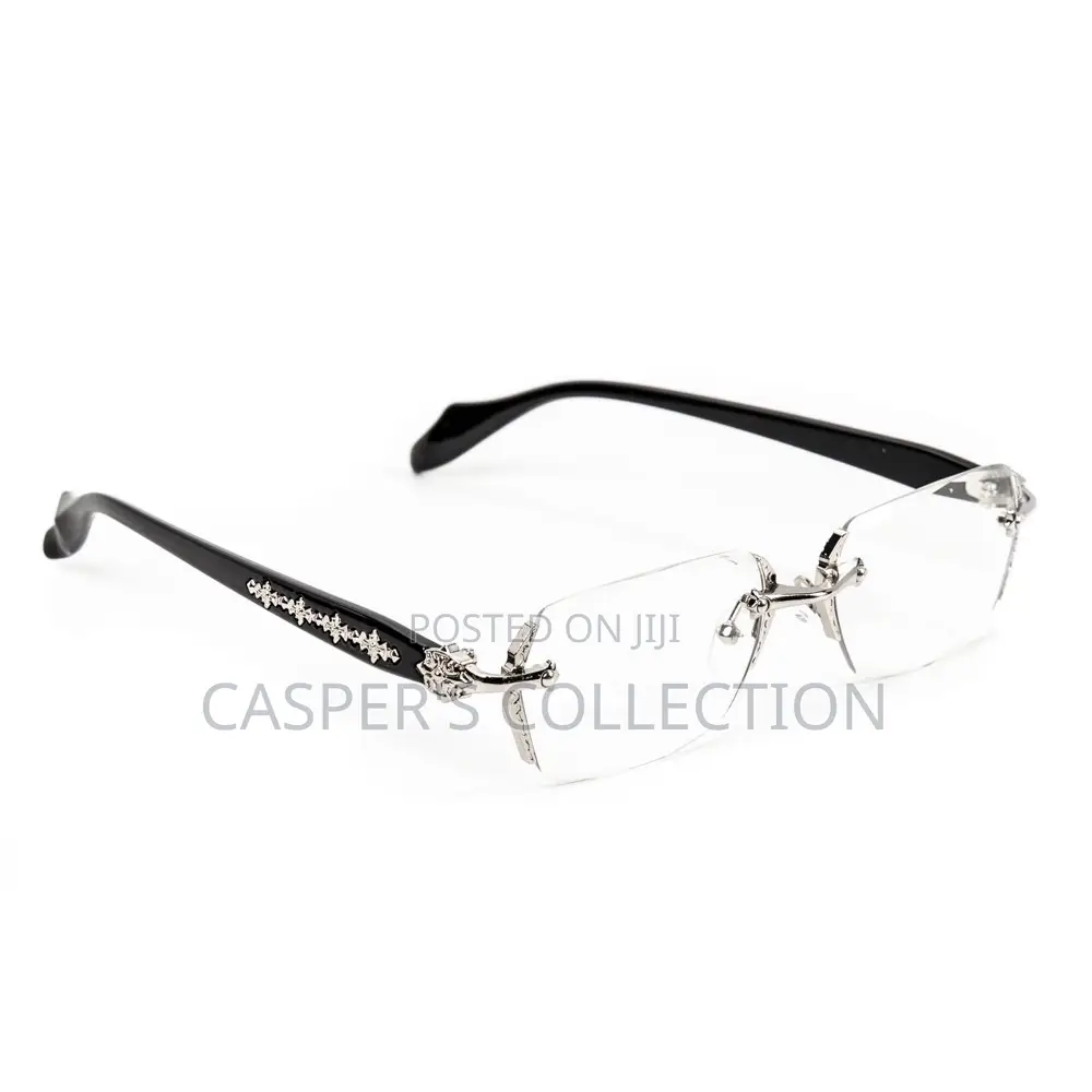 Retro Gothic Cross Style Edge Cut Rimless Clear Lens Silver Eye Glasse