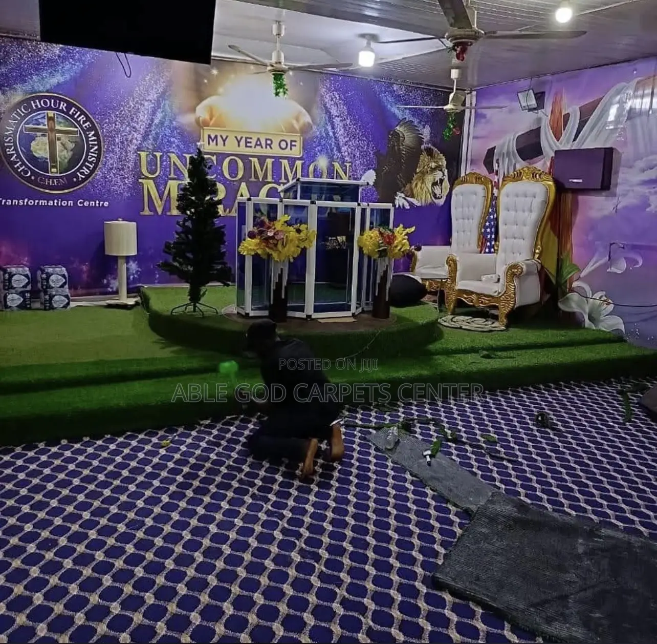Quality Green Grass and Woolen Carpet for Church Auditorium and Altars