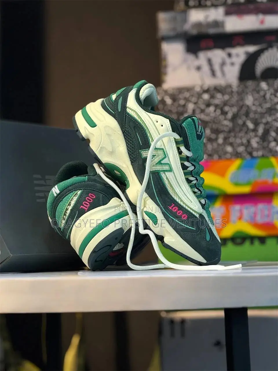 New Balance 1000 Sneakers (Green/White Colorway).