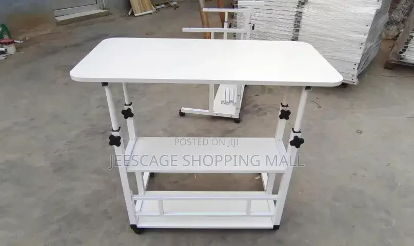 Adjustable Height Mobile Laptop Desk With 3-Tier Storage Shelves