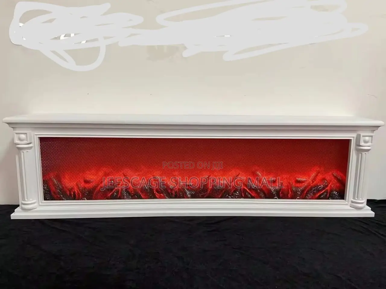 White Linear Electric Fireplace With Flame Effect