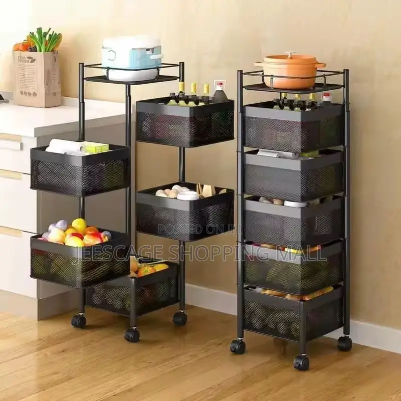 5-Tier Rotating Kitchen Storage Cart With Mesh Baskets