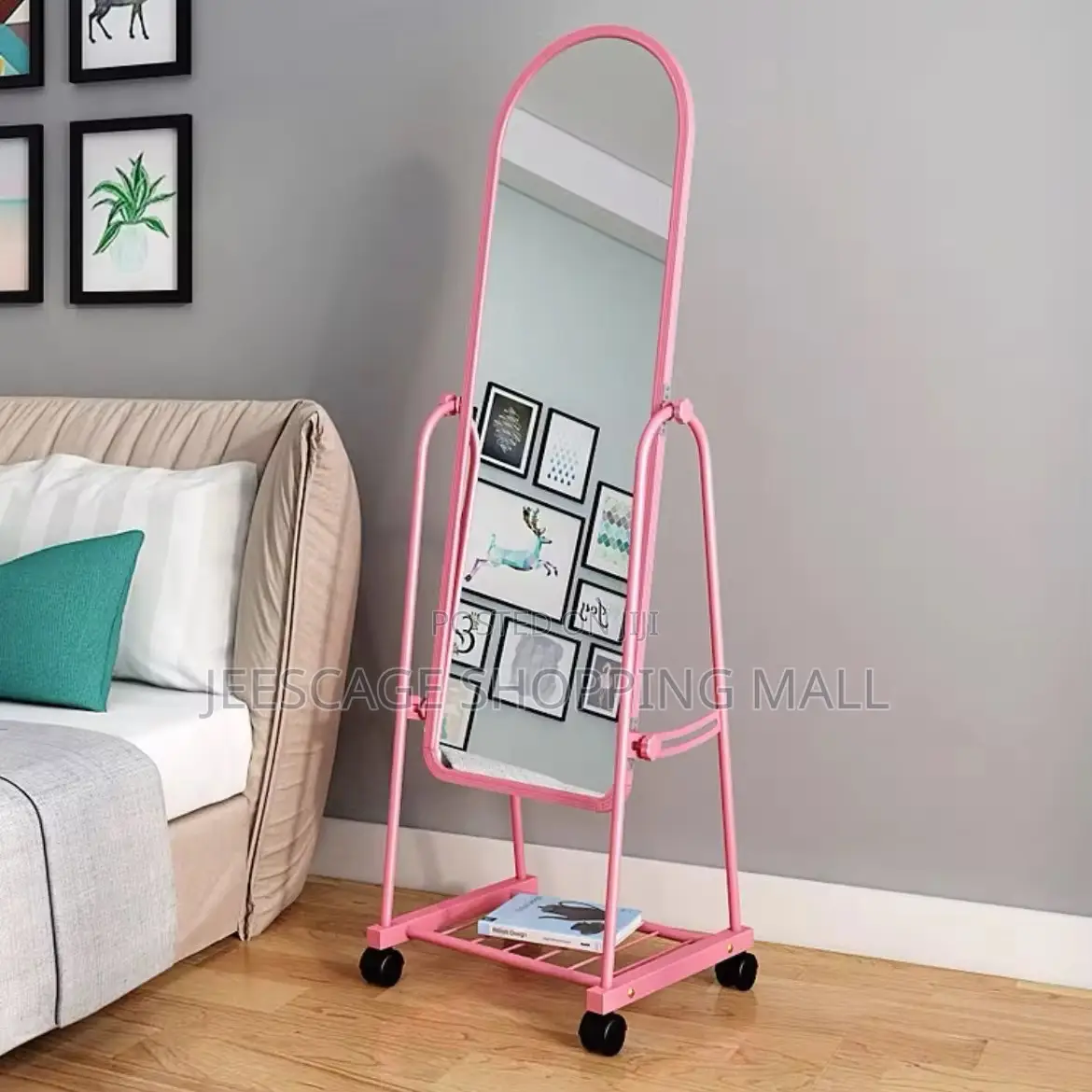 Modern Full-Length Mirror With Storage Rack