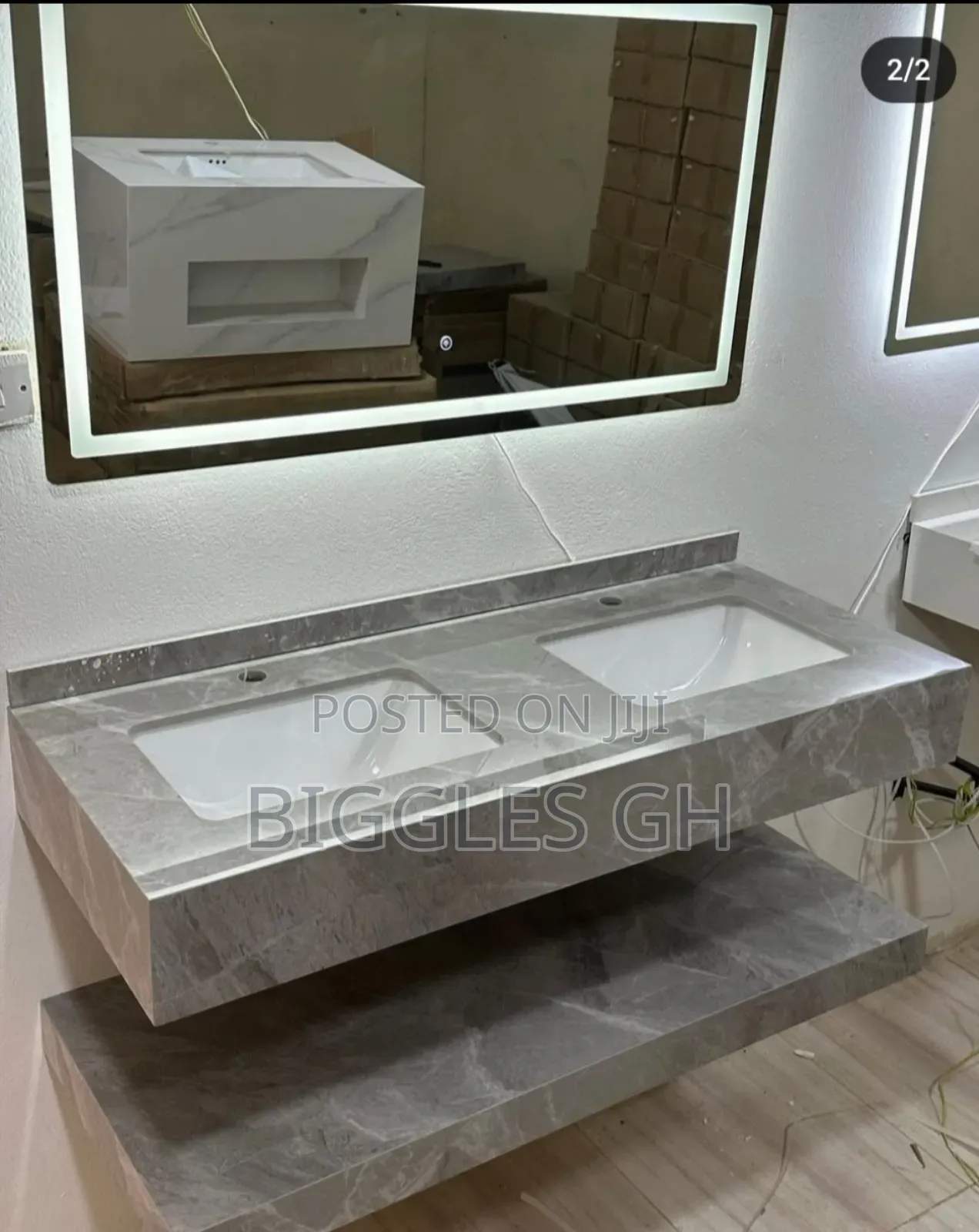 Double Marble Vanity Basin With Led Mirror- 120cm
