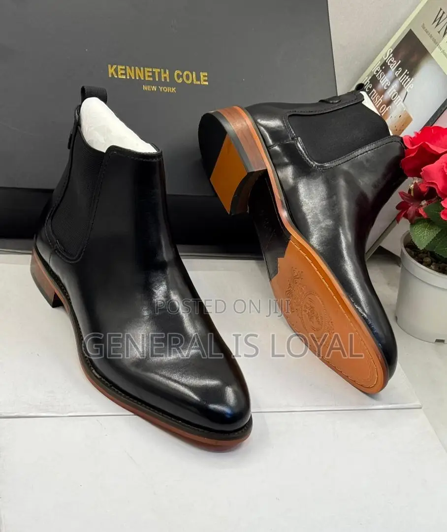 Keneth Cole Black Leather Elastic Men’S Boot