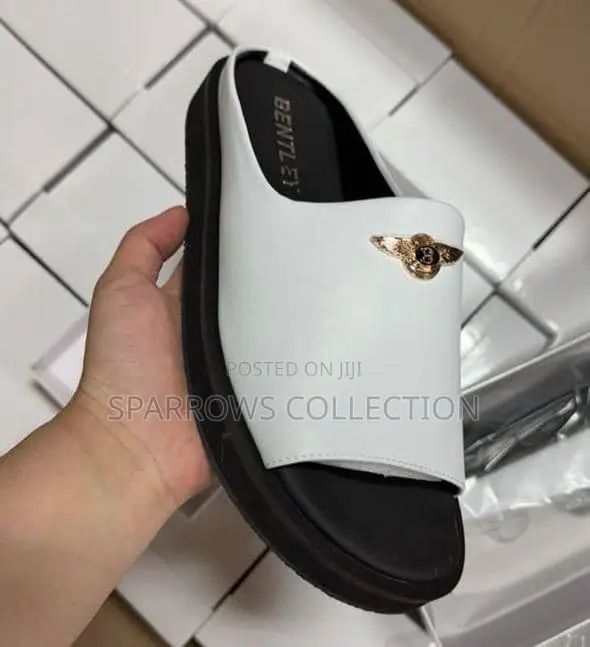 White Leather Bently Slippers