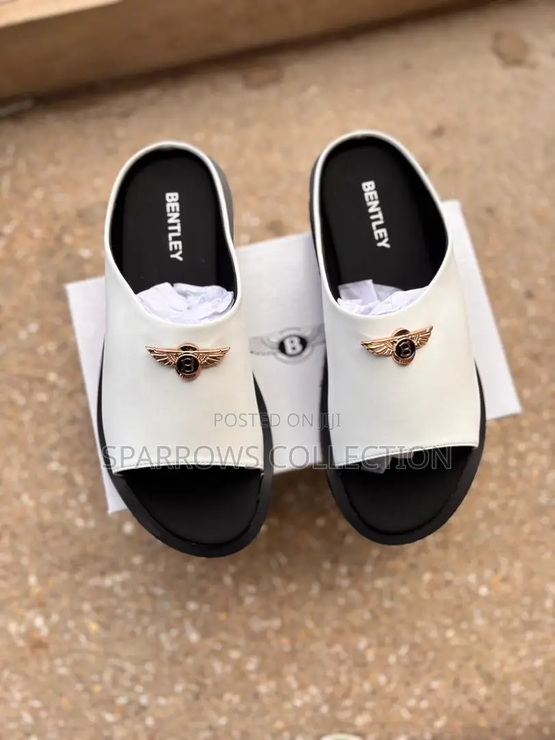 White Leather Bently Slippers