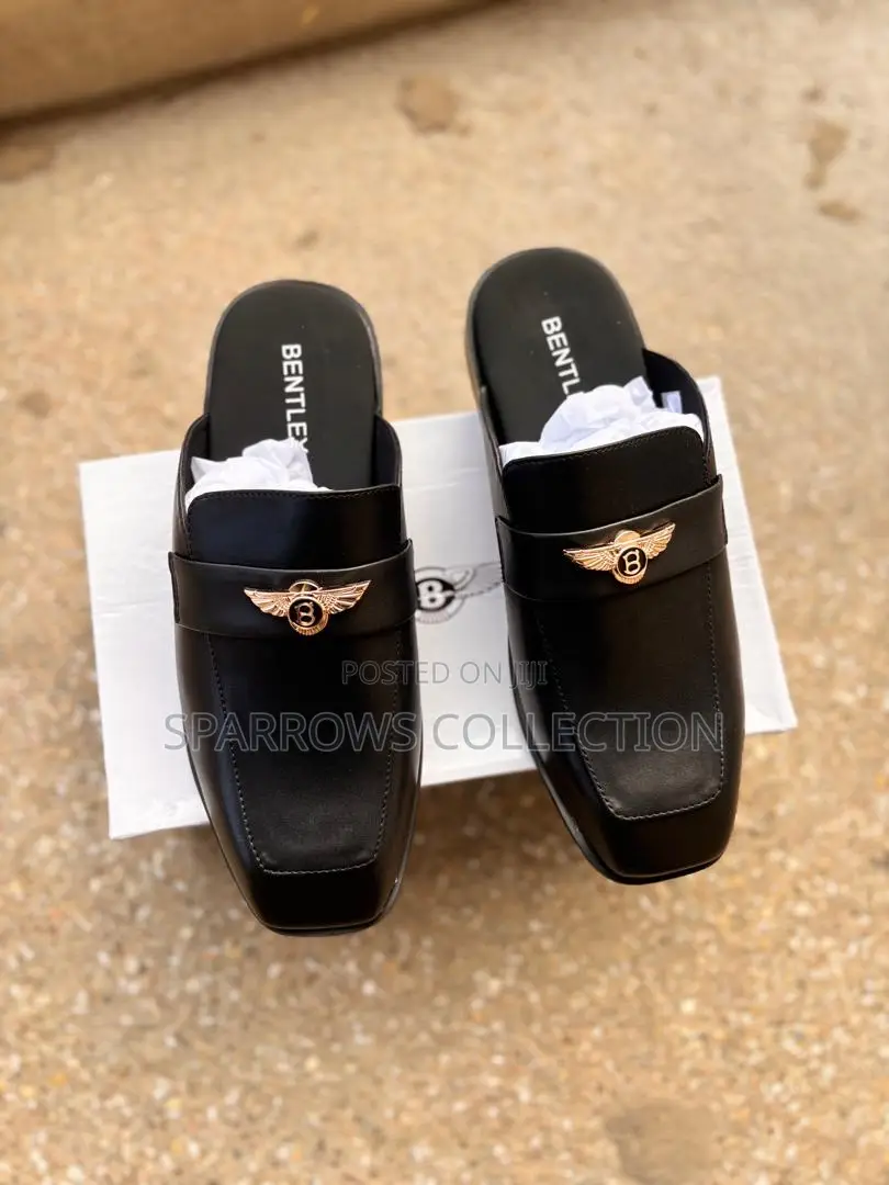 Black Bentley Leather Mules Half Shoe
