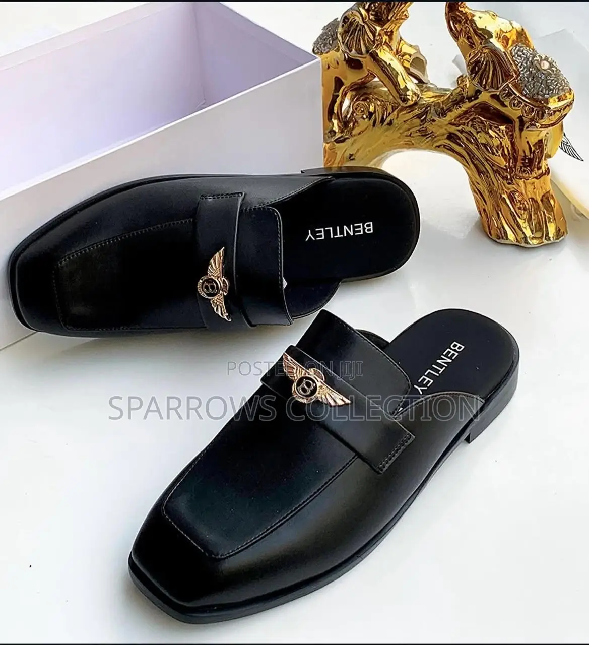 Black Bentley Leather Mules Half Shoe