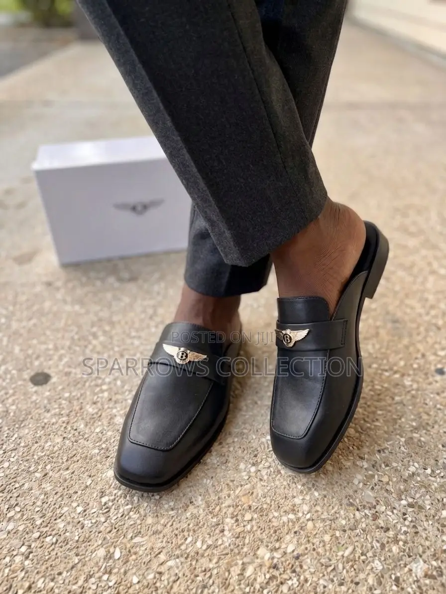 Black Bentley Leather Mules Half Shoe