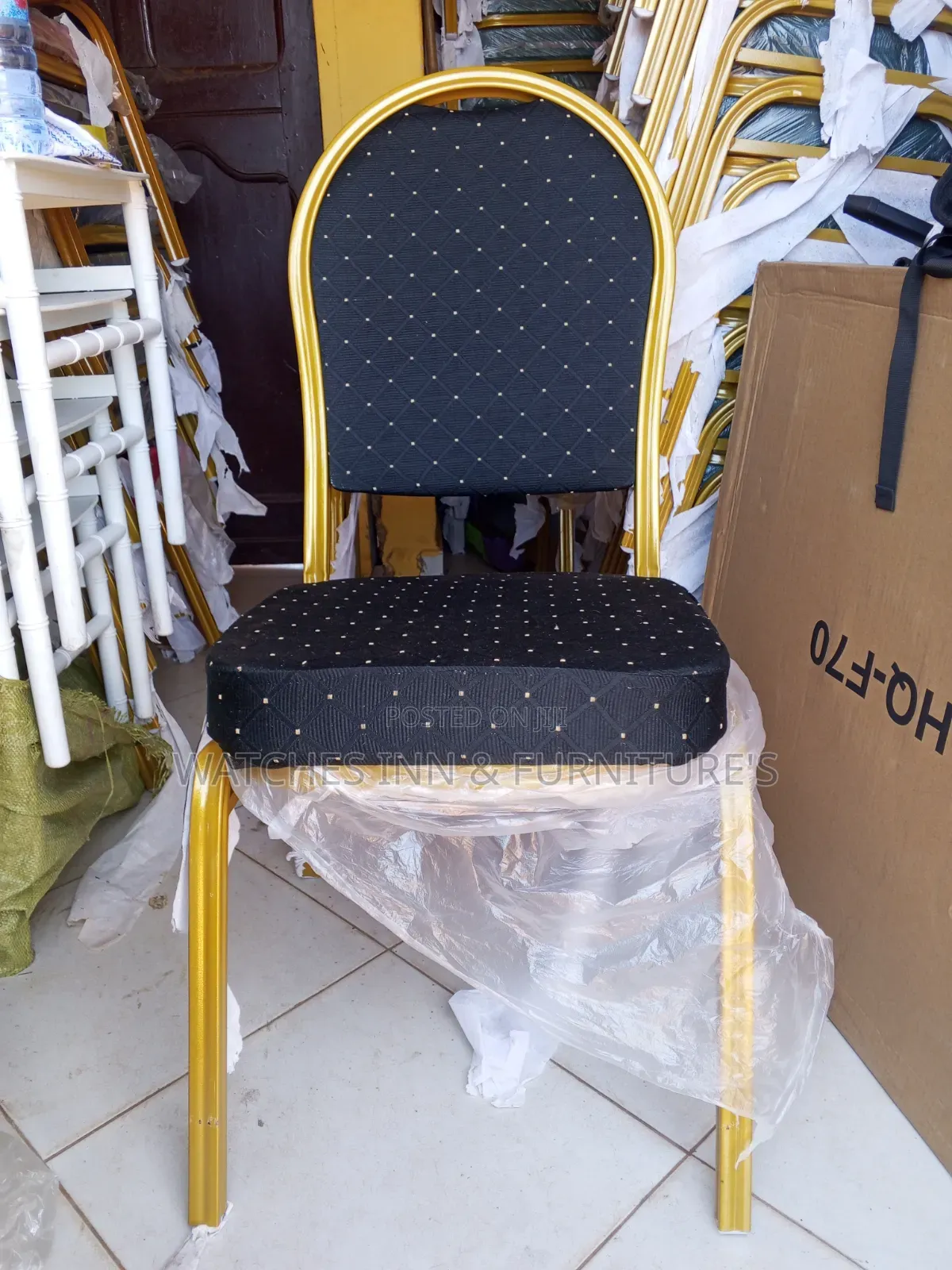 Golden Frame Black Material Church/ Conference High Density Chair