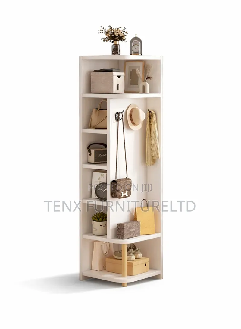 6 Compartments Corner Storage Cabinet With Coat Hanger
