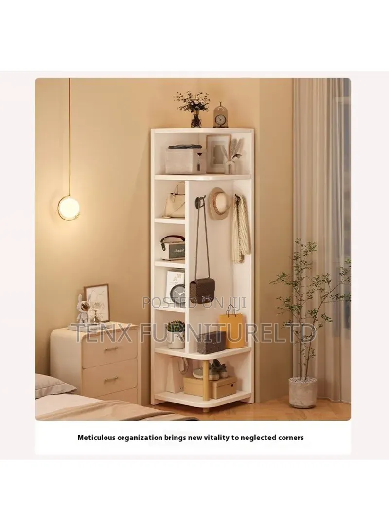 6 Compartments Corner Storage Cabinet With Coat Hanger
