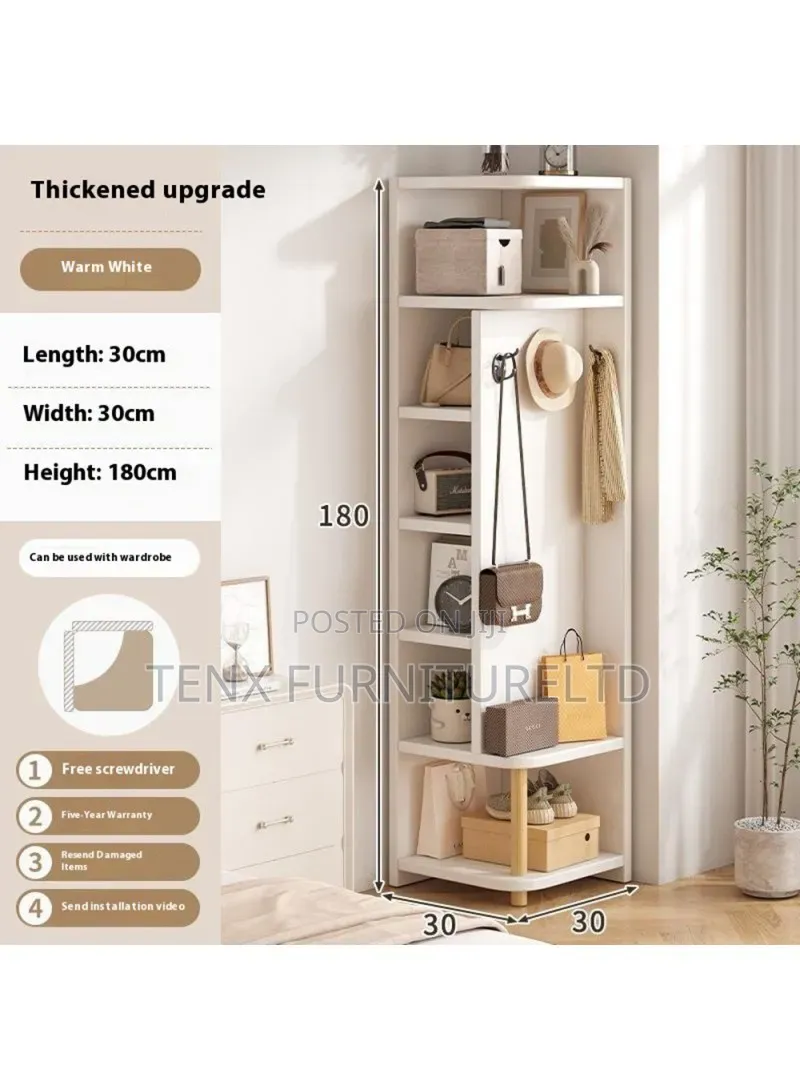 6 Compartments Corner Storage Cabinet With Coat Hanger
