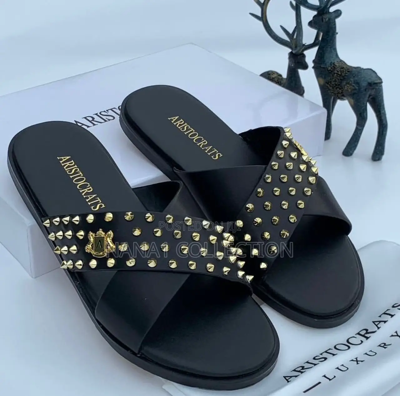 Aristocrats Luxe Studded Cross — Strap Slippers