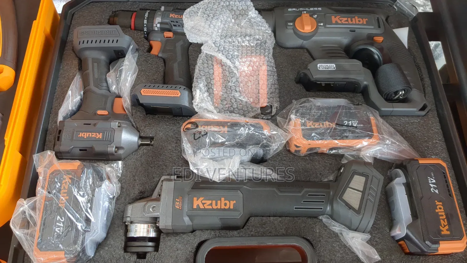 4 PCS Cordless Drill,Grinder,Hammer, Combo Set Kzubr With 4 Batteries