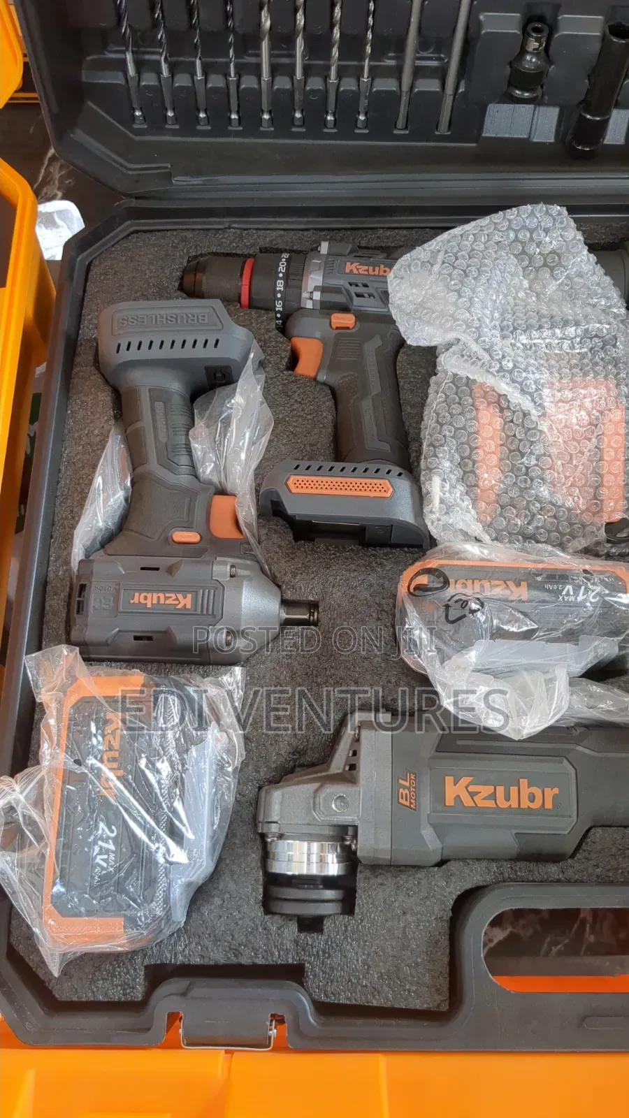 4 PCS Cordless Drill,Grinder,Hammer, Combo Set Kzubr With 4 Batteries