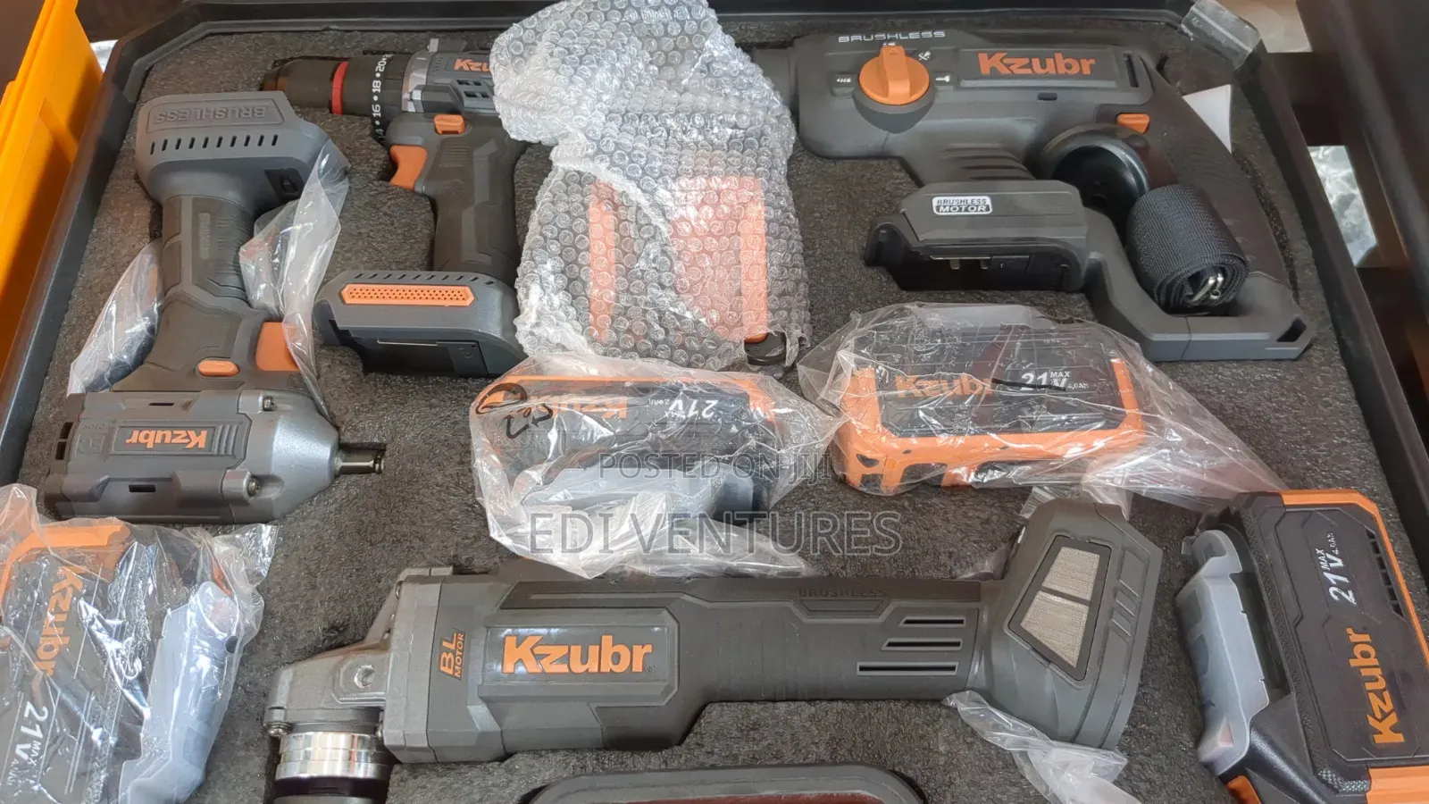 4 PCS Cordless Drill,Grinder,Hammer, Combo Set Kzubr With 4 Batteries