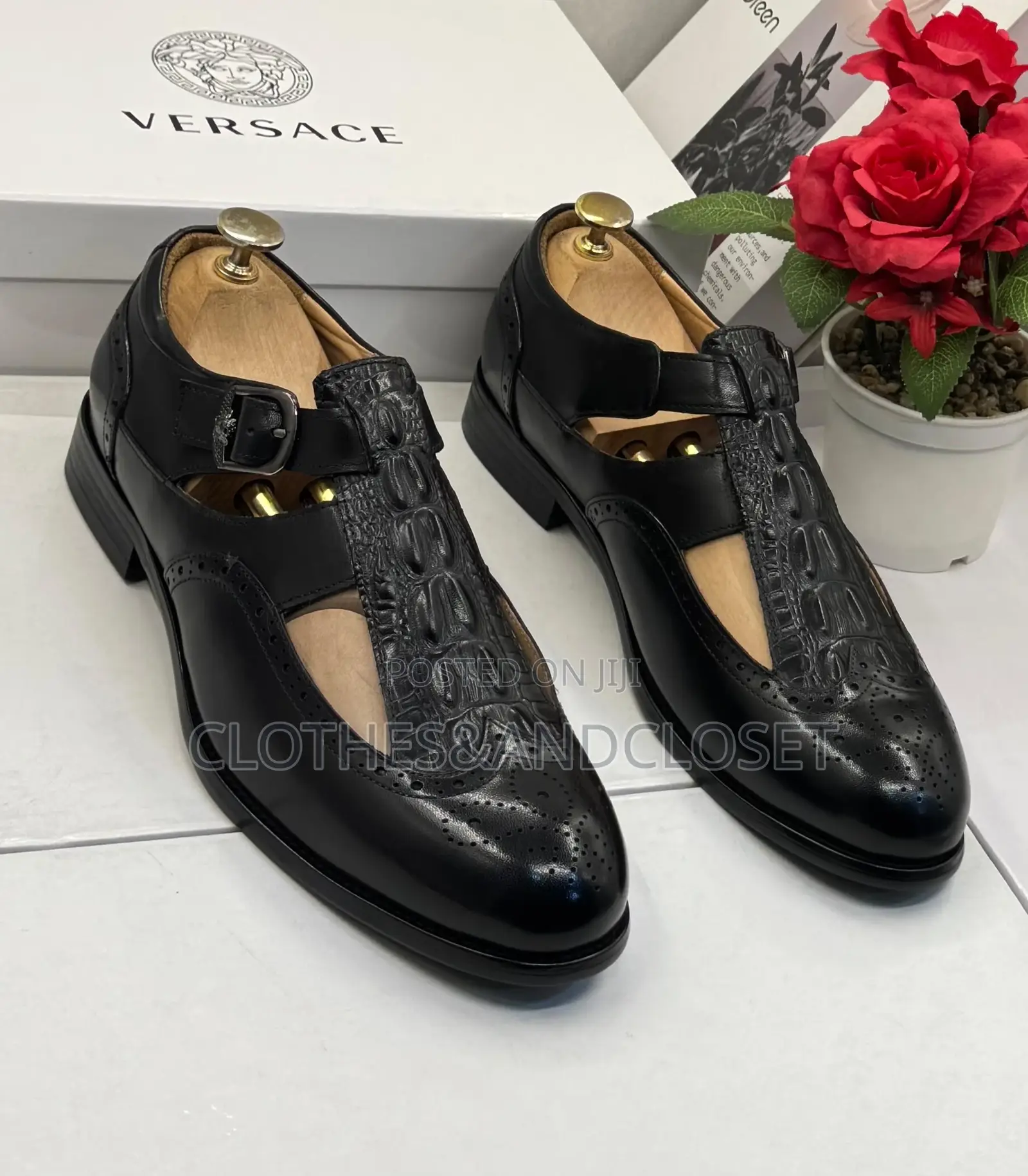Black Leather Men's Monk Strap Shoes