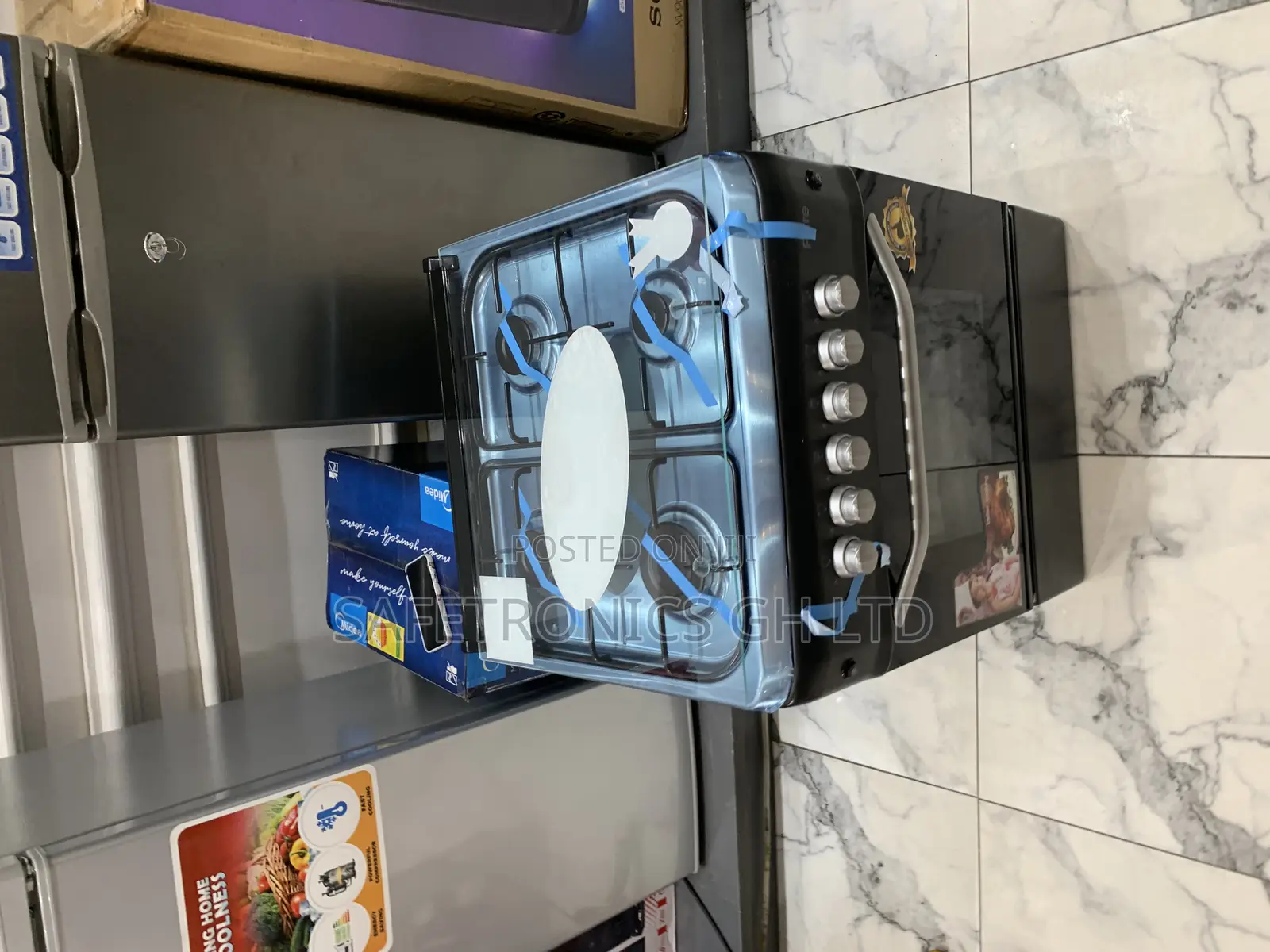 Newest Update Ferre 60x60 4 Burner Gas Cooker, Auto Ignition Black