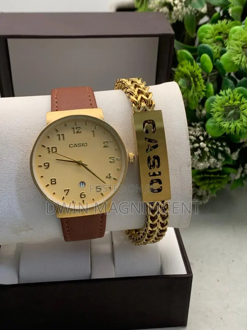 Gold Casio MTP-V002gl-7b2 Analog Watch + Bracelet